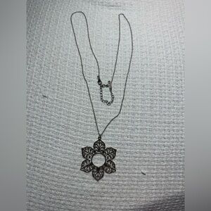 Statement Silver Floral Pendant Necklace